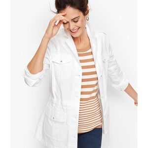 Talbots Plus White Cotton Utility Field Jacket Button Up Safari Coat 3X